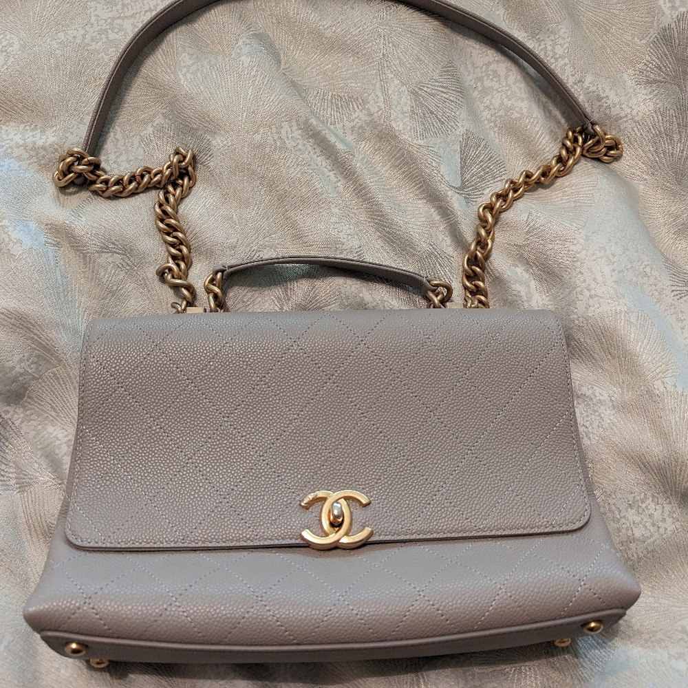 Chanel Grained Calfskin Flat Quilted Flap Bag